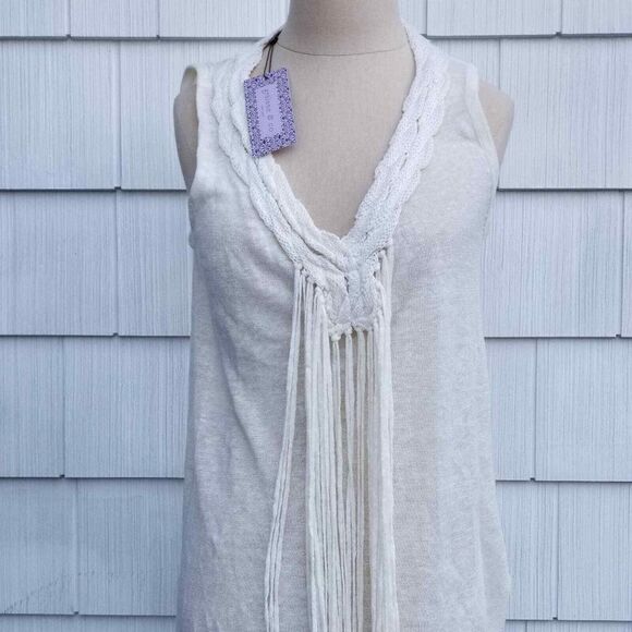 Grainne & Co Cream 100% Linen Fringed Tunic Top Size Small - Picture 1 of 5